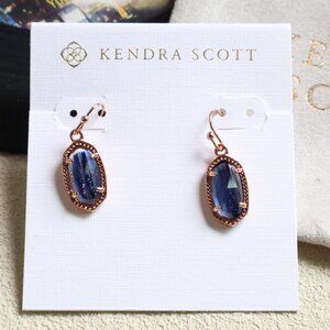 Kendra Scott Lee Rose Gold Earrings navy dusted glass NEW